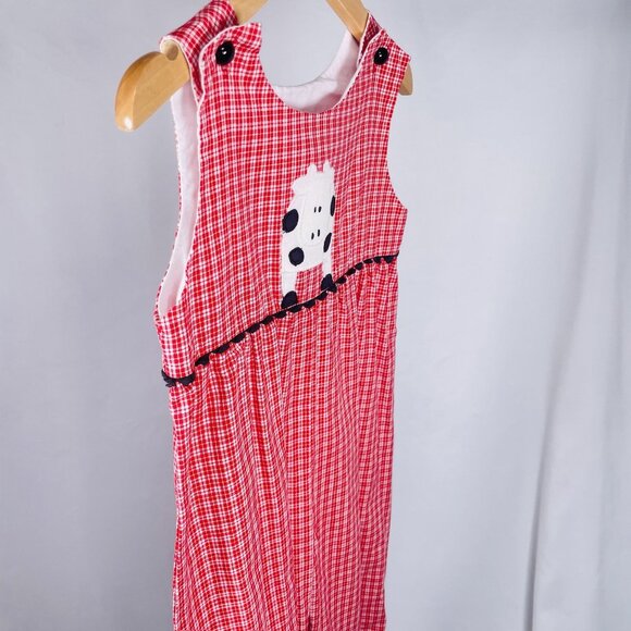 Vintage Funtasia Red Gingham Cow Appliqué Longalls Romper Outfit 3T - Picture 7 of 13